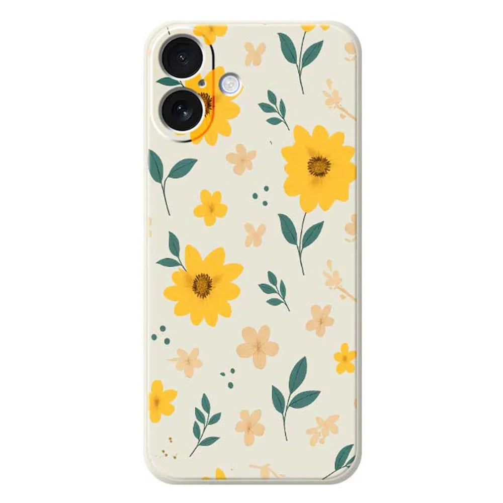 For iPhone 17 Case Yellow Floral and Leaves Pattern Printing Straight Edge TPU Phone Back Cover - Beige - 1
