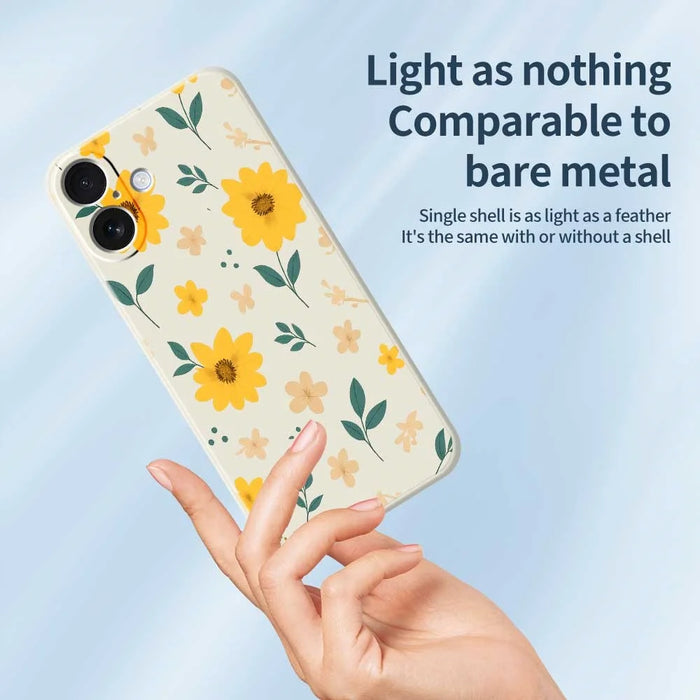 For iPhone 17 Case Yellow Floral and Leaves Pattern Printing Straight Edge TPU Phone Back Cover - Beige - 4