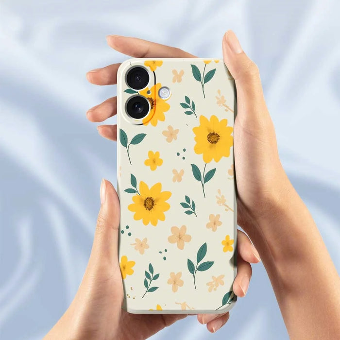 For iPhone 17 Case Yellow Floral and Leaves Pattern Printing Straight Edge TPU Phone Back Cover - Beige - 6