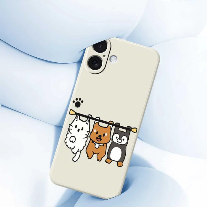 For iPhone 17 Case Three Animal Dolls Pattern Printing Straight Edge TPU Phone Back Cover - Beige - 5