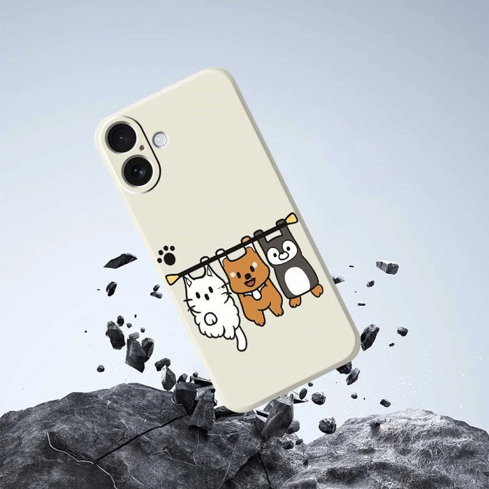 For iPhone 17 Case Three Animal Dolls Pattern Printing Straight Edge TPU Phone Back Cover - Beige - 7
