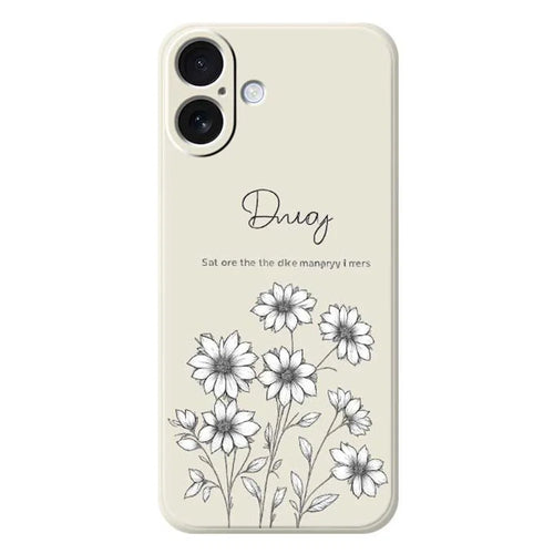 For iPhone 17 Case Sketch Flowers Pattern Printing Straight Edge TPU Phone Back Cover - Beige - 1