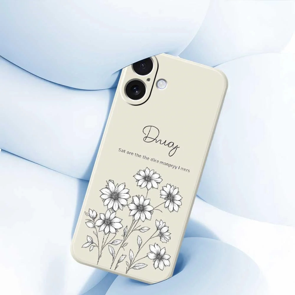 For iPhone 17 Case Sketch Flowers Pattern Printing Straight Edge TPU Phone Back Cover - Beige - 5