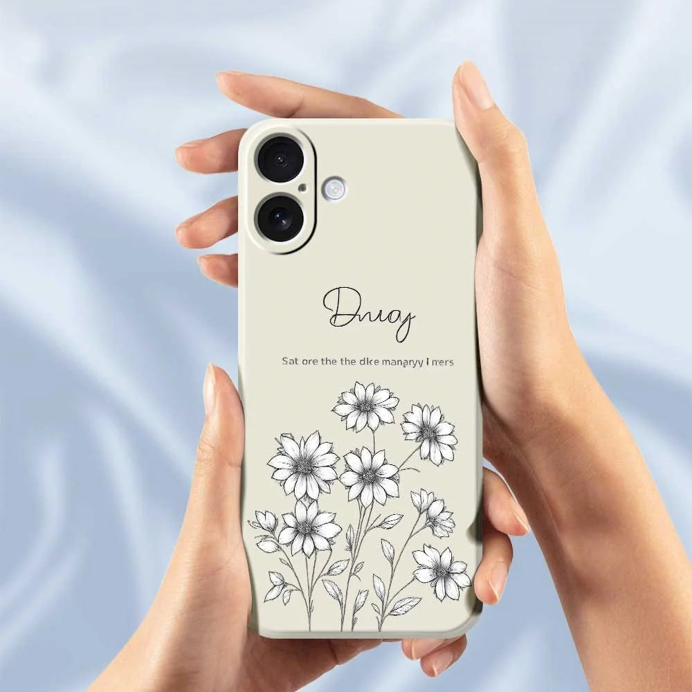 For iPhone 17 Case Sketch Flowers Pattern Printing Straight Edge TPU Phone Back Cover - Beige - 6