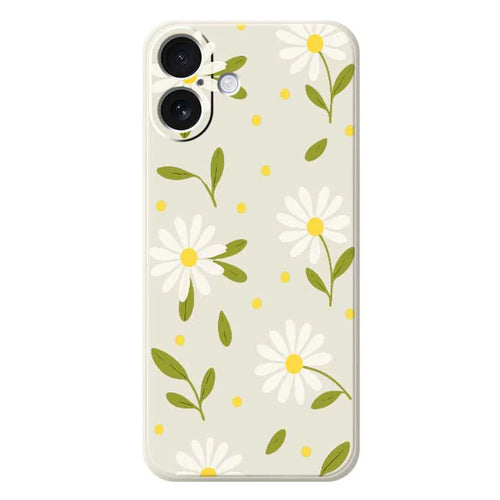 For iPhone 17 Case White Flowers Green Leaves Pattern Printing Straight Edge TPU Phone Back Cover - Beige - 1