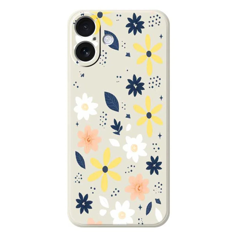 For iPhone 17 Case Colorful Floral Blue Leaves Pattern Printing Straight Edge TPU Phone Back Cover - Beige - 1