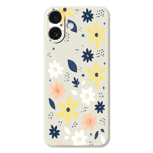 For iPhone 17 Case Colorful Floral Blue Leaves Pattern Printing Straight Edge TPU Phone Back Cover - Beige - 1