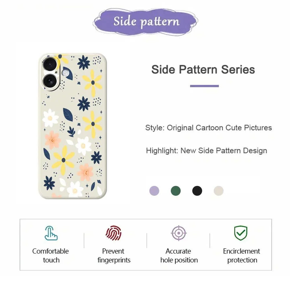 For iPhone 17 Case Colorful Floral Blue Leaves Pattern Printing Straight Edge TPU Phone Back Cover - Beige - 2