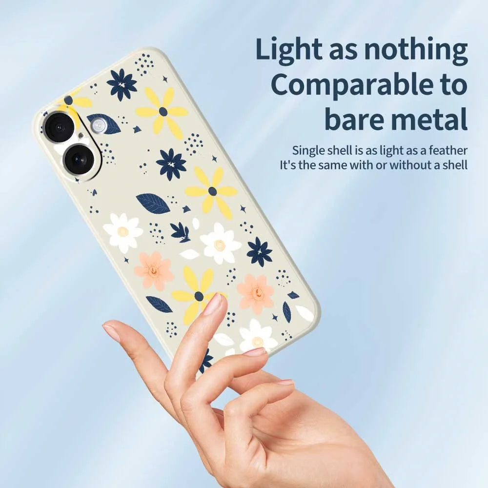 For iPhone 17 Case Colorful Floral Blue Leaves Pattern Printing Straight Edge TPU Phone Back Cover - Beige - 4