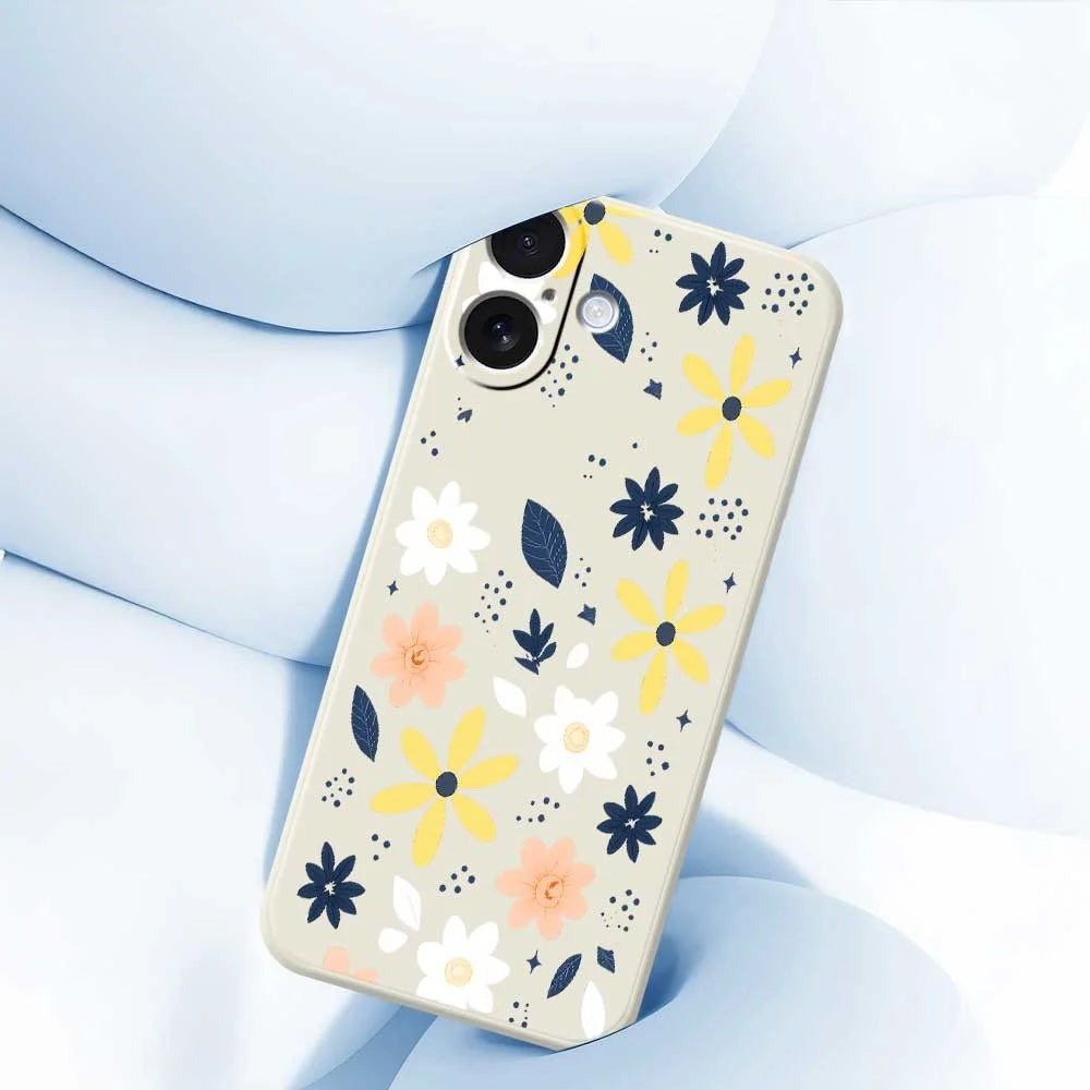 For iPhone 17 Case Colorful Floral Blue Leaves Pattern Printing Straight Edge TPU Phone Back Cover - Beige - 5