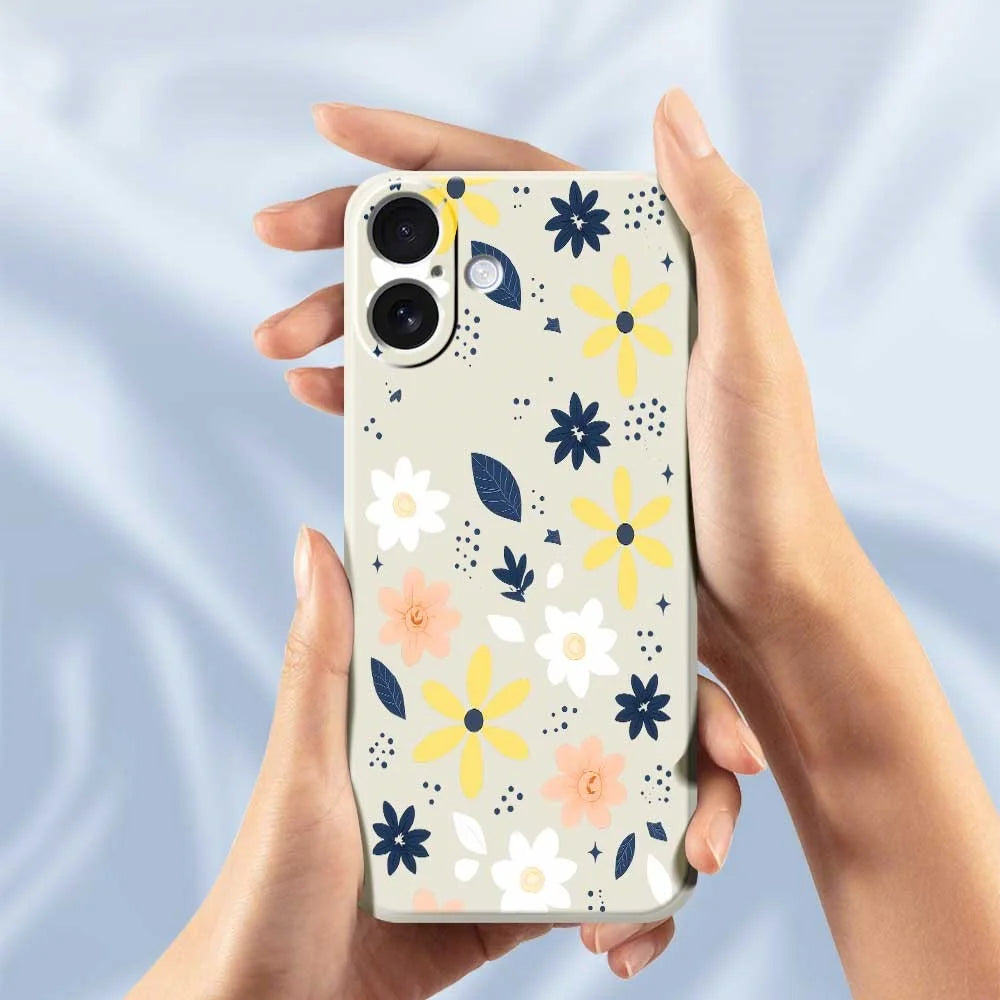 For iPhone 17 Case Colorful Floral Blue Leaves Pattern Printing Straight Edge TPU Phone Back Cover - Beige - 6