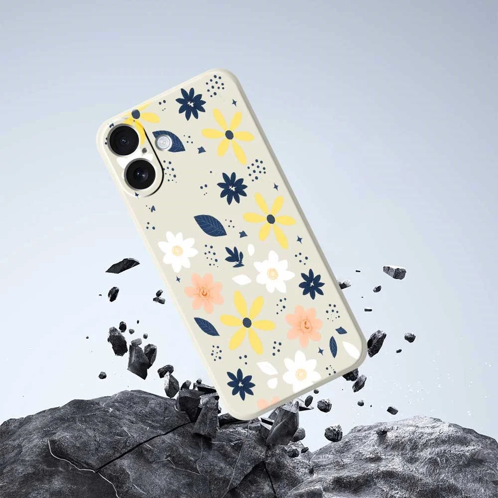 For iPhone 17 Case Colorful Floral Blue Leaves Pattern Printing Straight Edge TPU Phone Back Cover - Beige - 7