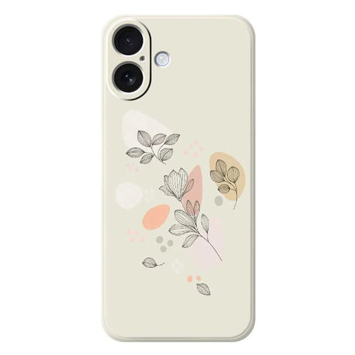 For iPhone 17 Case Sketch Leaves Pattern Printing Straight Edge TPU Phone Back Cover - Beige - 1