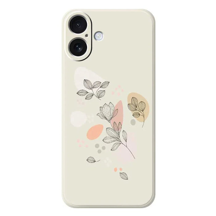 For iPhone 17 Case Sketch Leaves Pattern Printing Straight Edge TPU Phone Back Cover - Beige - 1