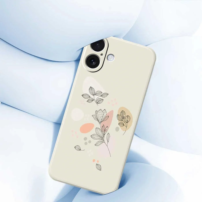 For iPhone 17 Case Sketch Leaves Pattern Printing Straight Edge TPU Phone Back Cover - Beige - 5