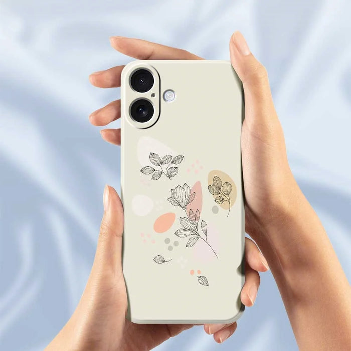 For iPhone 17 Case Sketch Leaves Pattern Printing Straight Edge TPU Phone Back Cover - Beige - 6