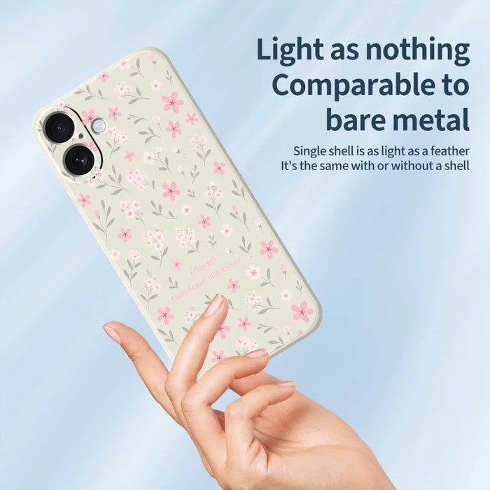 For iPhone 17 Case Small Flower Pattern Printing Straight Edge TPU Phone Back Cover - Beige - 4