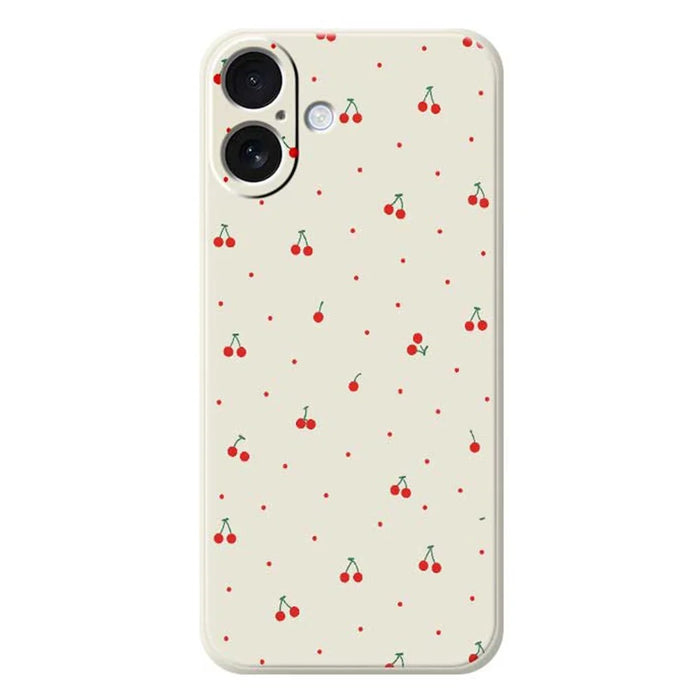 For iPhone 17 Case Red Cherry Pattern Printing Straight Edge TPU Phone Back Cover - Beige - 1
