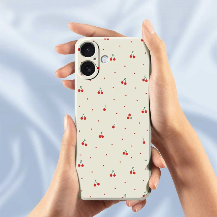 For iPhone 17 Case Red Cherry Pattern Printing Straight Edge TPU Phone Back Cover - Beige - 6