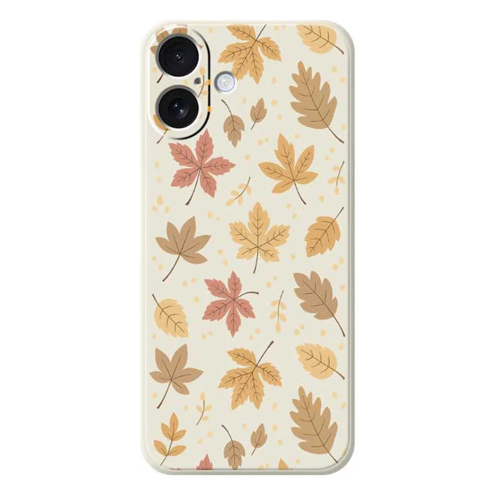 For iPhone 17 Case Leaves Pattern Printing Straight Edge TPU Phone Back Cover - Beige - 1