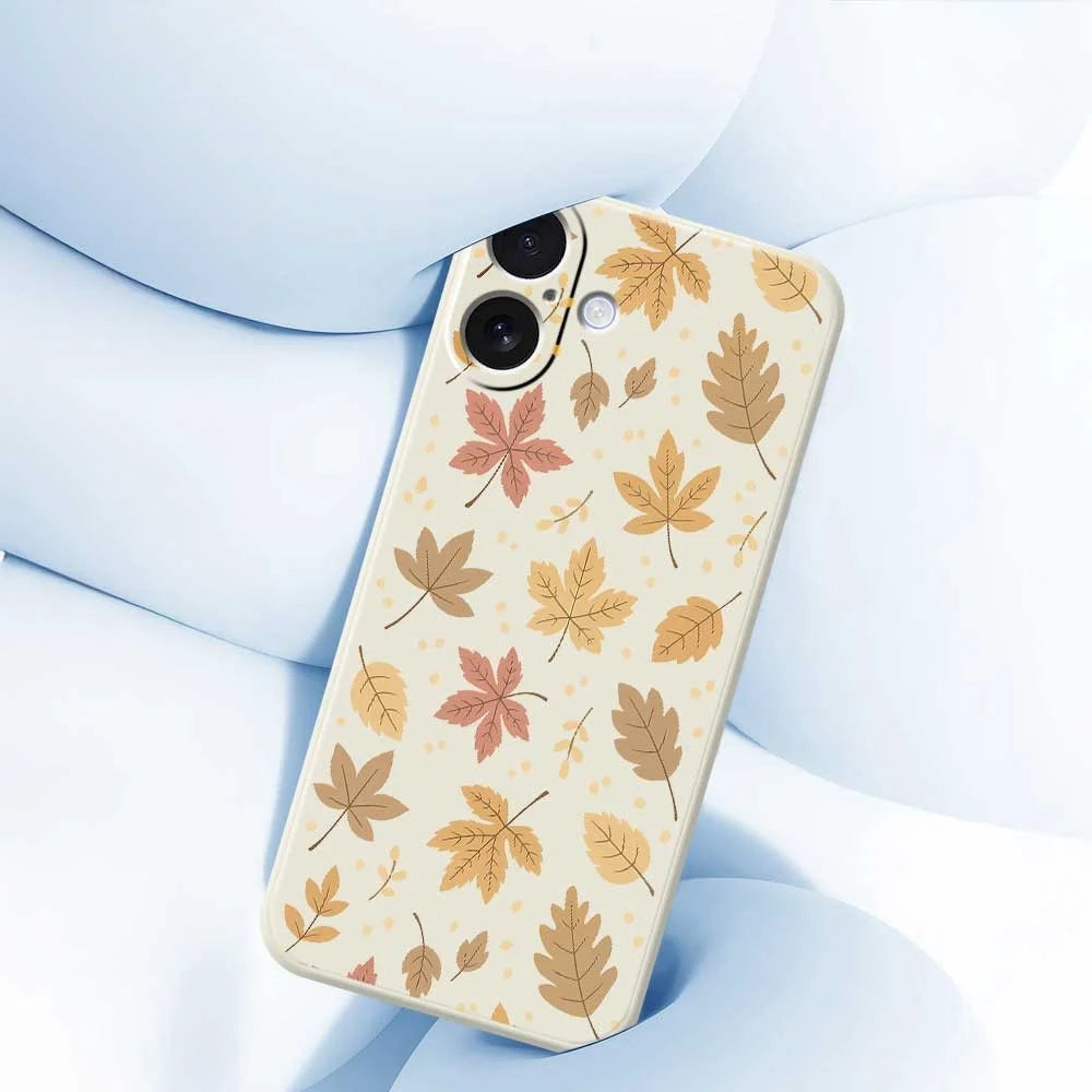 For iPhone 17 Case Leaves Pattern Printing Straight Edge TPU Phone Back Cover - Beige - 5