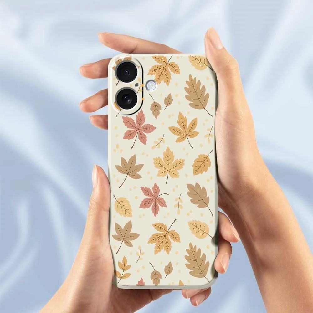 For iPhone 17 Case Leaves Pattern Printing Straight Edge TPU Phone Back Cover - Beige - 6
