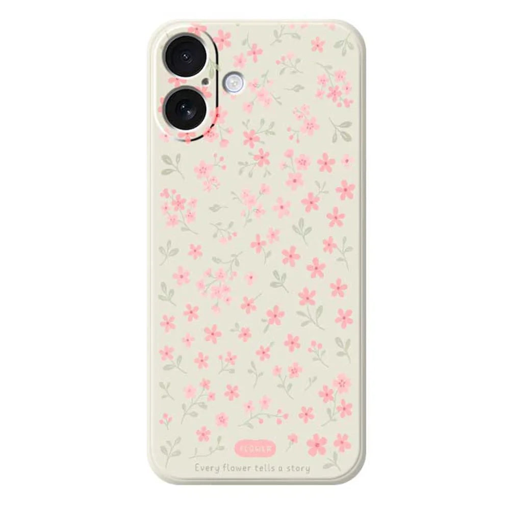 For iPhone 17 Case Pink Small Flowers Pattern Printing Straight Edge TPU Phone Back Cover - Beige - 1