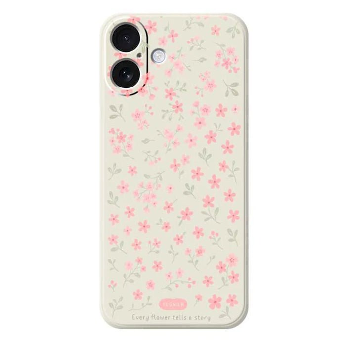 For iPhone 17 Case Pink Small Flowers Pattern Printing Straight Edge TPU Phone Back Cover - Beige - 1