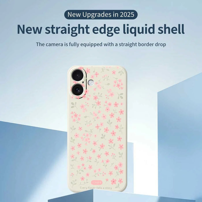 For iPhone 17 Case Pink Small Flowers Pattern Printing Straight Edge TPU Phone Back Cover - Beige - 3