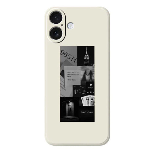 For iPhone 17 Case Stitching Photos Pattern Printing Straight Edge TPU Phone Back Cover - Beige - 1