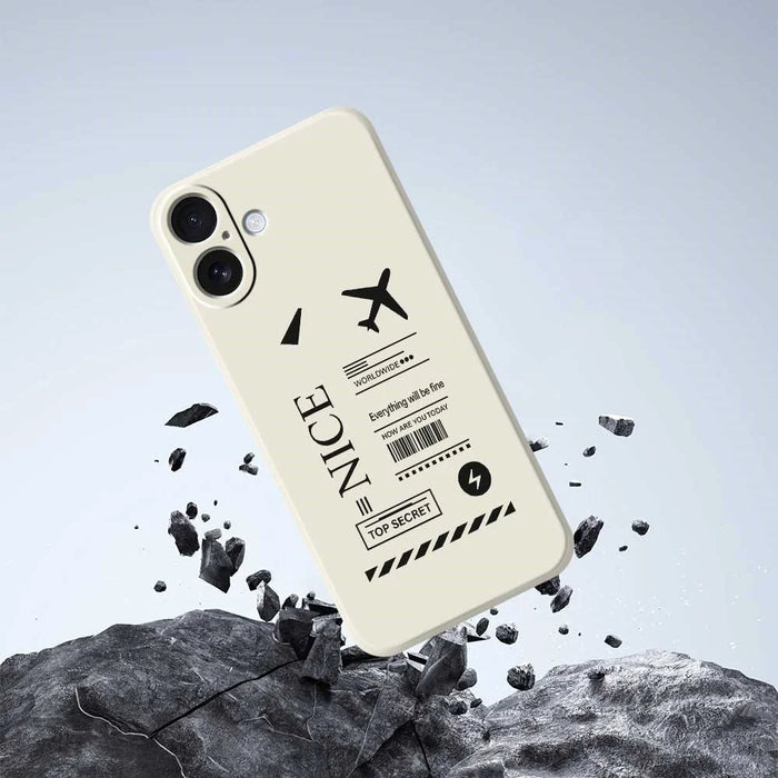 For iPhone 17 Case Boarding Ticket Pattern Printing Straight Edge TPU Phone Back Cover - Beige - 7