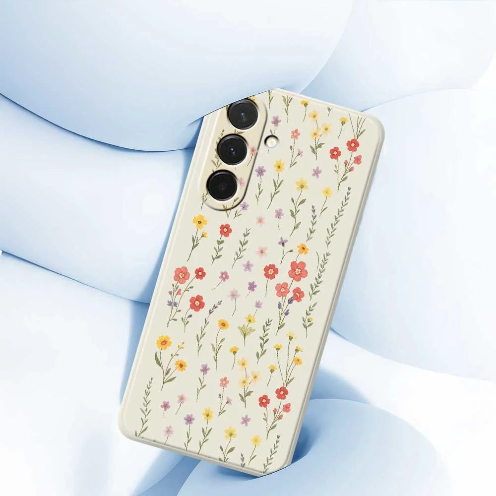 For Samsung Galaxy A36 5G Case Flowers and Grass Pattern Printing Straight Edge TPU Phone Back Cover - Beige - 5