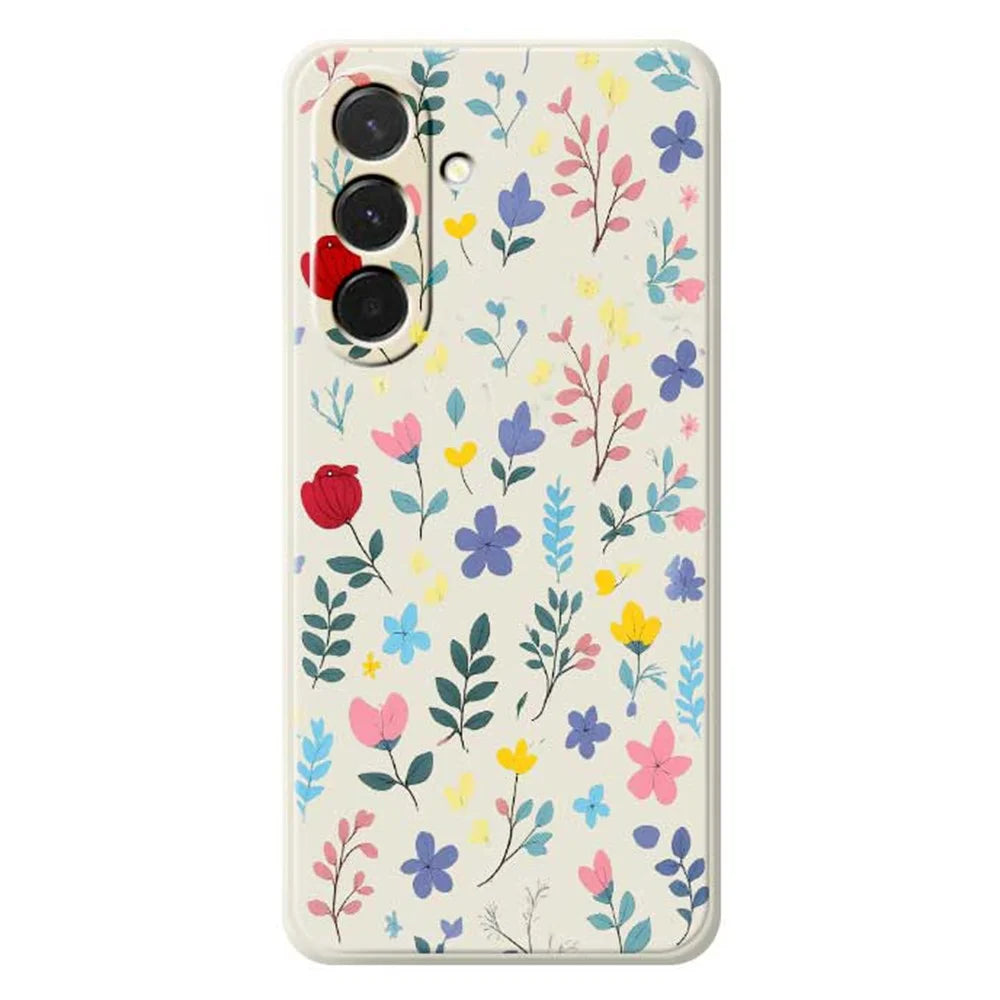 For Samsung Galaxy A36 5G Case Colorful Flower Branches Pattern Printing Straight Edge TPU Phone Back Cover - Beige - 1