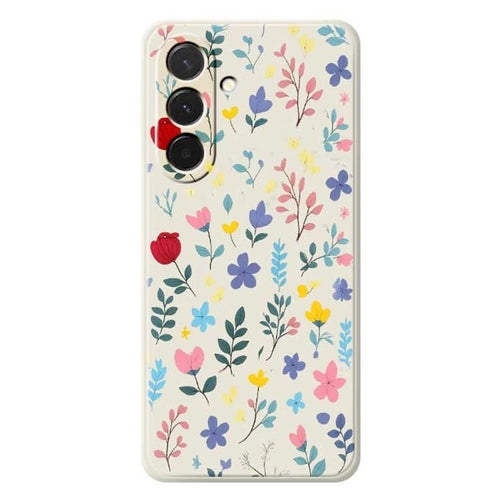 For Samsung Galaxy A36 5G Case Colorful Flower Branches Pattern Printing Straight Edge TPU Phone Back Cover - Beige - 1