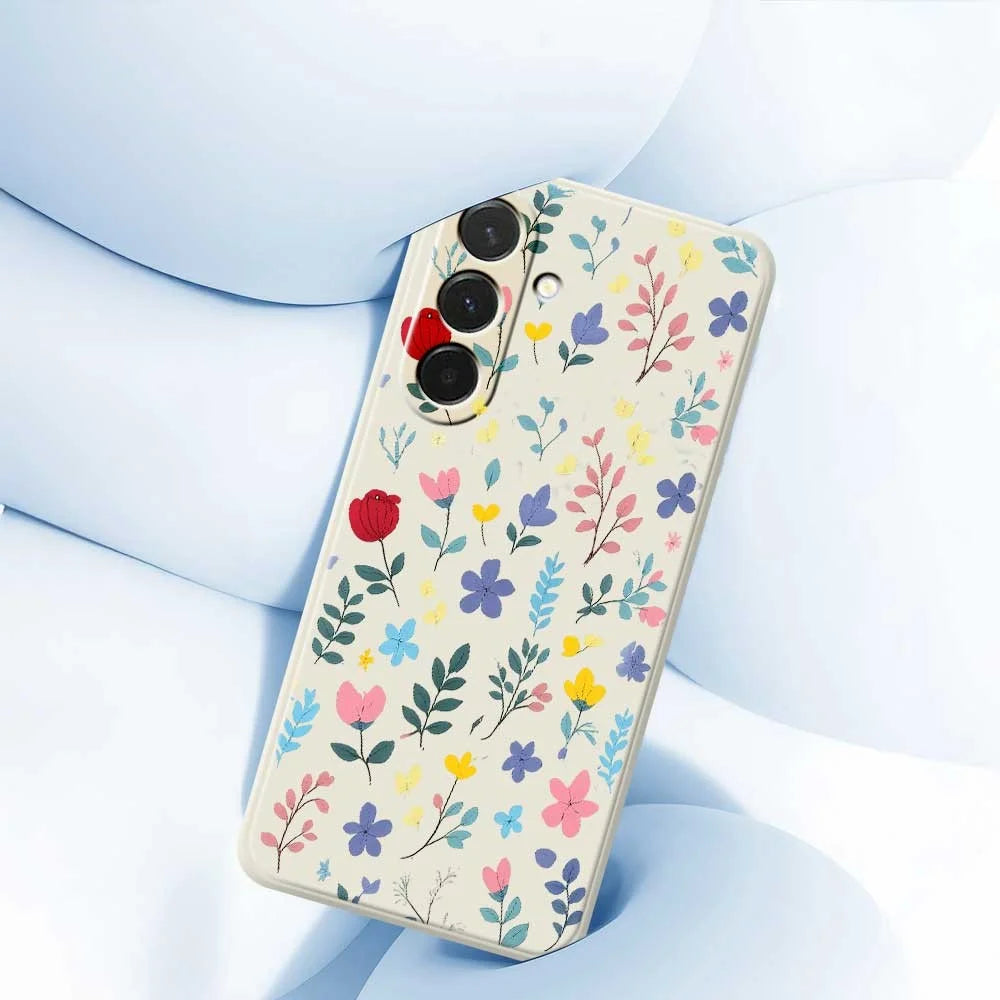 For Samsung Galaxy A36 5G Case Colorful Flower Branches Pattern Printing Straight Edge TPU Phone Back Cover - Beige - 5
