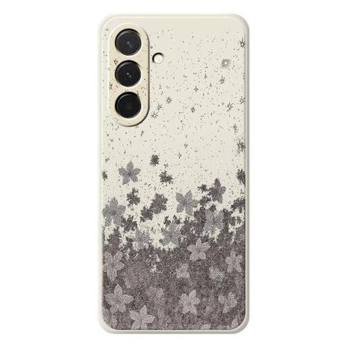 For Samsung Galaxy A36 5G Case Grey Flowers Pattern Printing Straight Edge TPU Phone Back Cover - Beige - 1