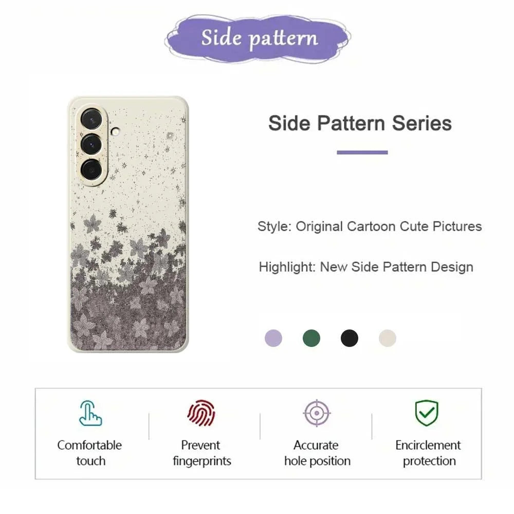 For Samsung Galaxy A36 5G Case Grey Flowers Pattern Printing Straight Edge TPU Phone Back Cover - Beige - 2