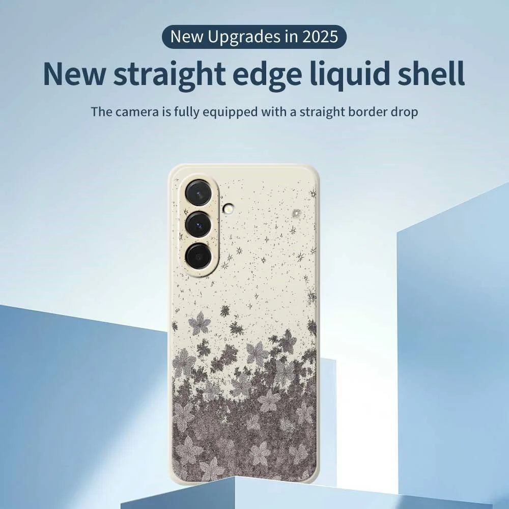 For Samsung Galaxy A36 5G Case Grey Flowers Pattern Printing Straight Edge TPU Phone Back Cover - Beige - 3