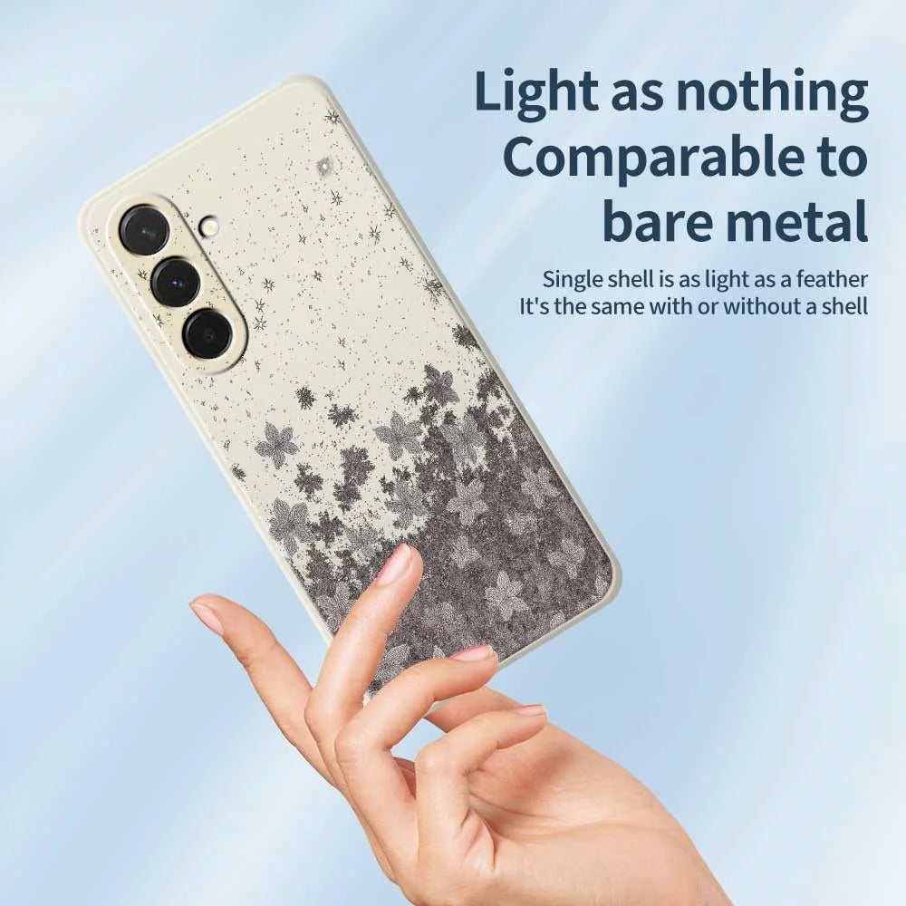 For Samsung Galaxy A36 5G Case Grey Flowers Pattern Printing Straight Edge TPU Phone Back Cover - Beige - 4