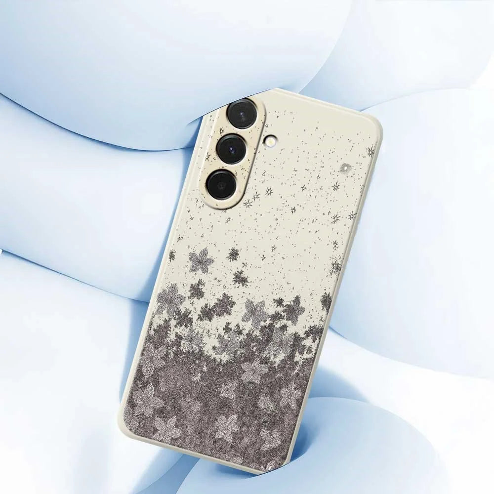 For Samsung Galaxy A36 5G Case Grey Flowers Pattern Printing Straight Edge TPU Phone Back Cover - Beige - 5