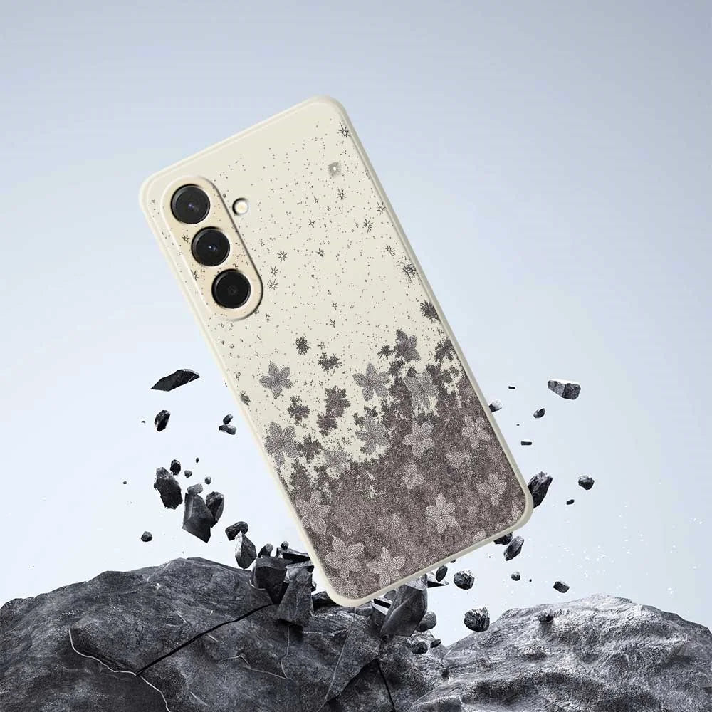 For Samsung Galaxy A36 5G Case Grey Flowers Pattern Printing Straight Edge TPU Phone Back Cover - Beige - 7