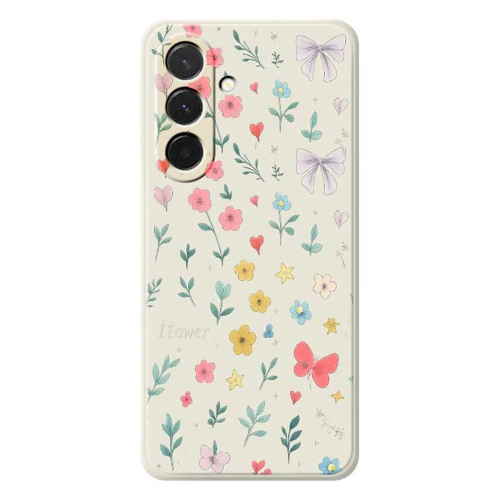 For Samsung Galaxy A36 5G Case Floral Bow Pattern Printing Straight Edge TPU Phone Back Cover - Beige - 1
