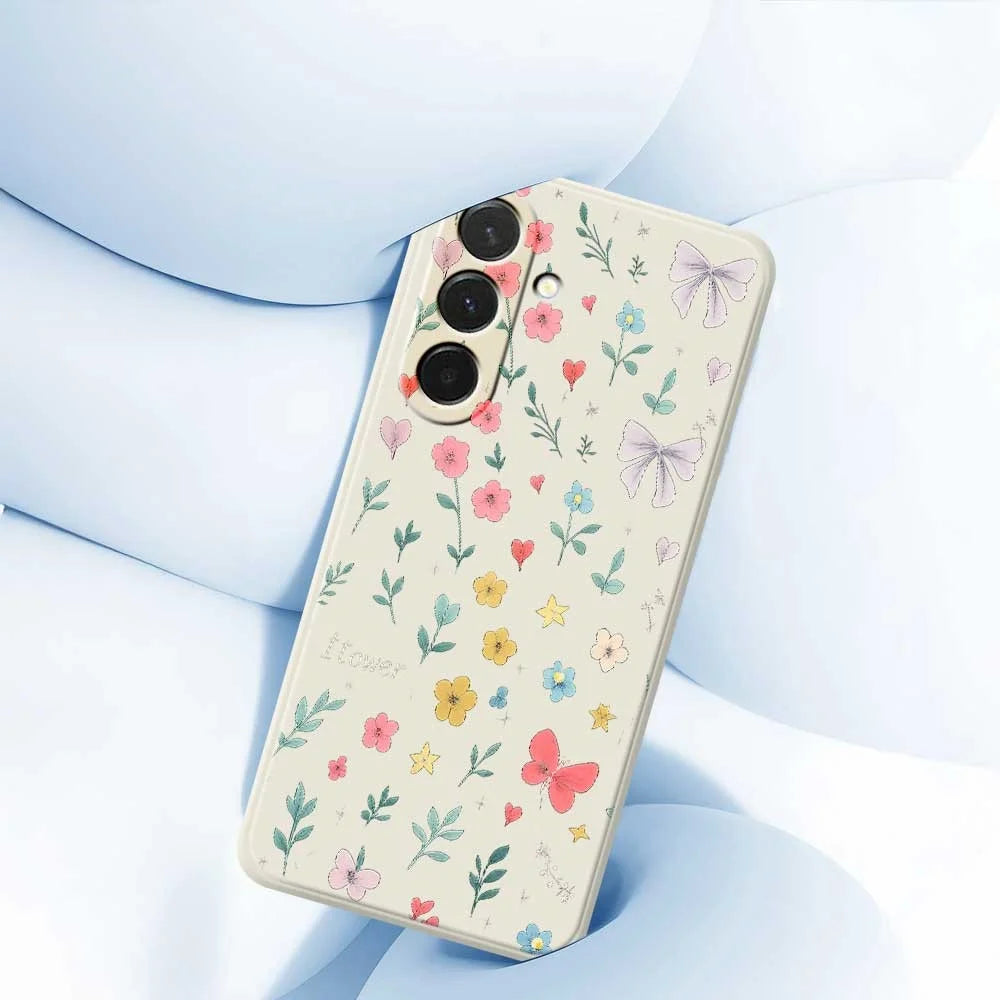For Samsung Galaxy A36 5G Case Floral Bow Pattern Printing Straight Edge TPU Phone Back Cover - Beige - 5