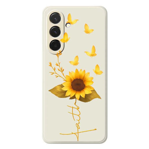 For Samsung Galaxy A36 5G Case Golden Butterfly Sunflower Pattern Printing Straight Edge TPU Phone Back Cover - Beige - 1