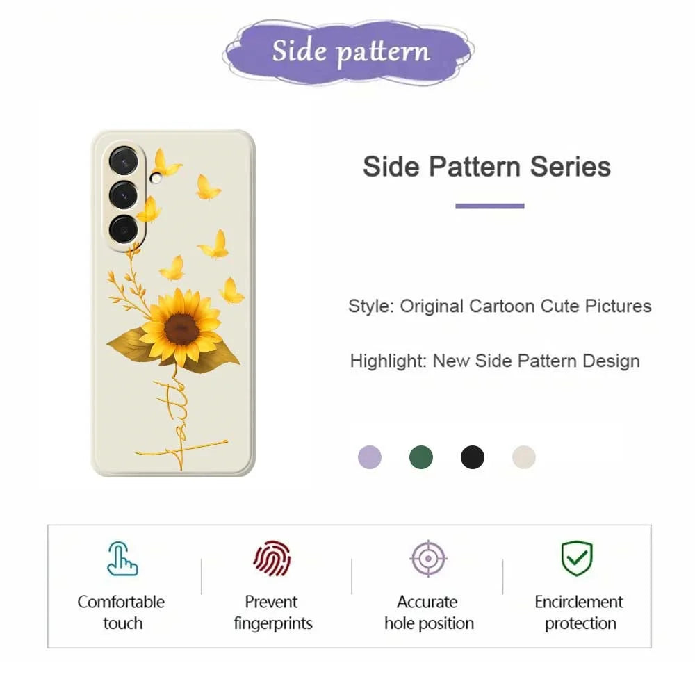 For Samsung Galaxy A36 5G Case Golden Butterfly Sunflower Pattern Printing Straight Edge TPU Phone Back Cover - Beige - 2