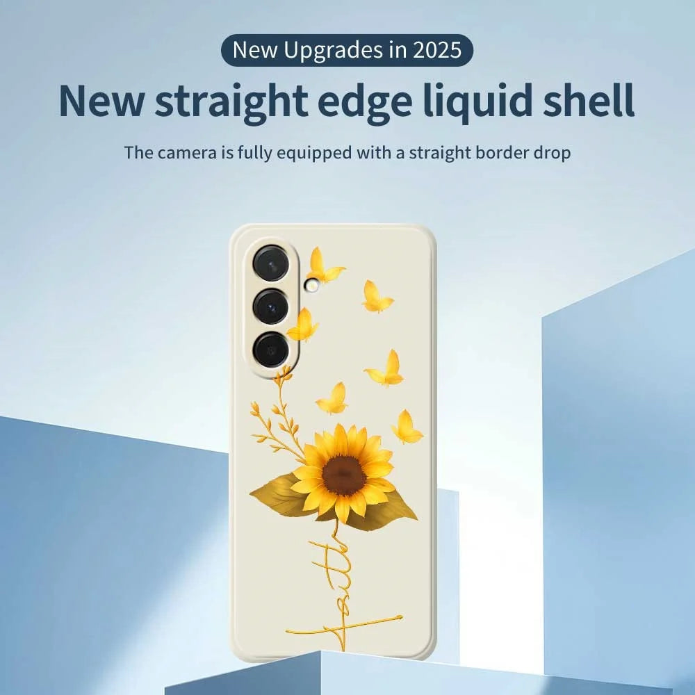 For Samsung Galaxy A36 5G Case Golden Butterfly Sunflower Pattern Printing Straight Edge TPU Phone Back Cover - Beige - 3