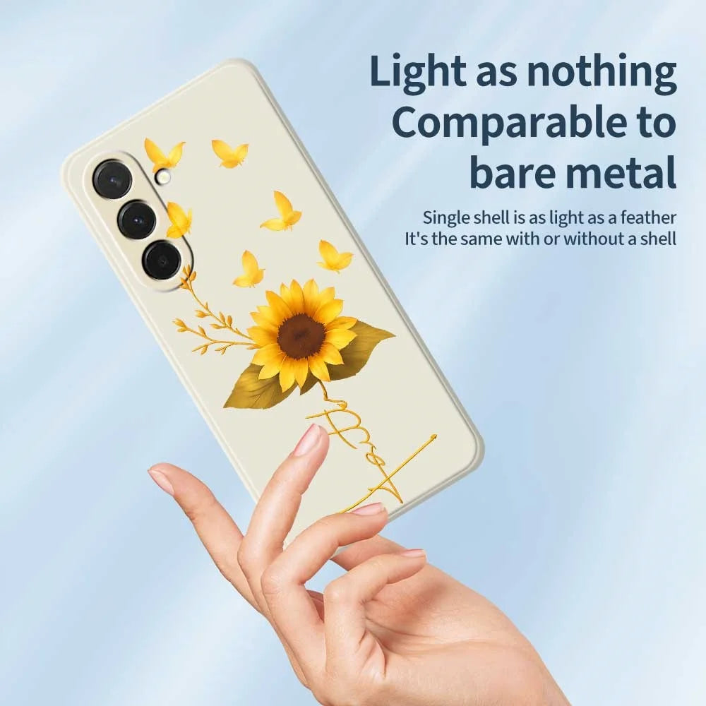 For Samsung Galaxy A36 5G Case Golden Butterfly Sunflower Pattern Printing Straight Edge TPU Phone Back Cover - Beige - 4