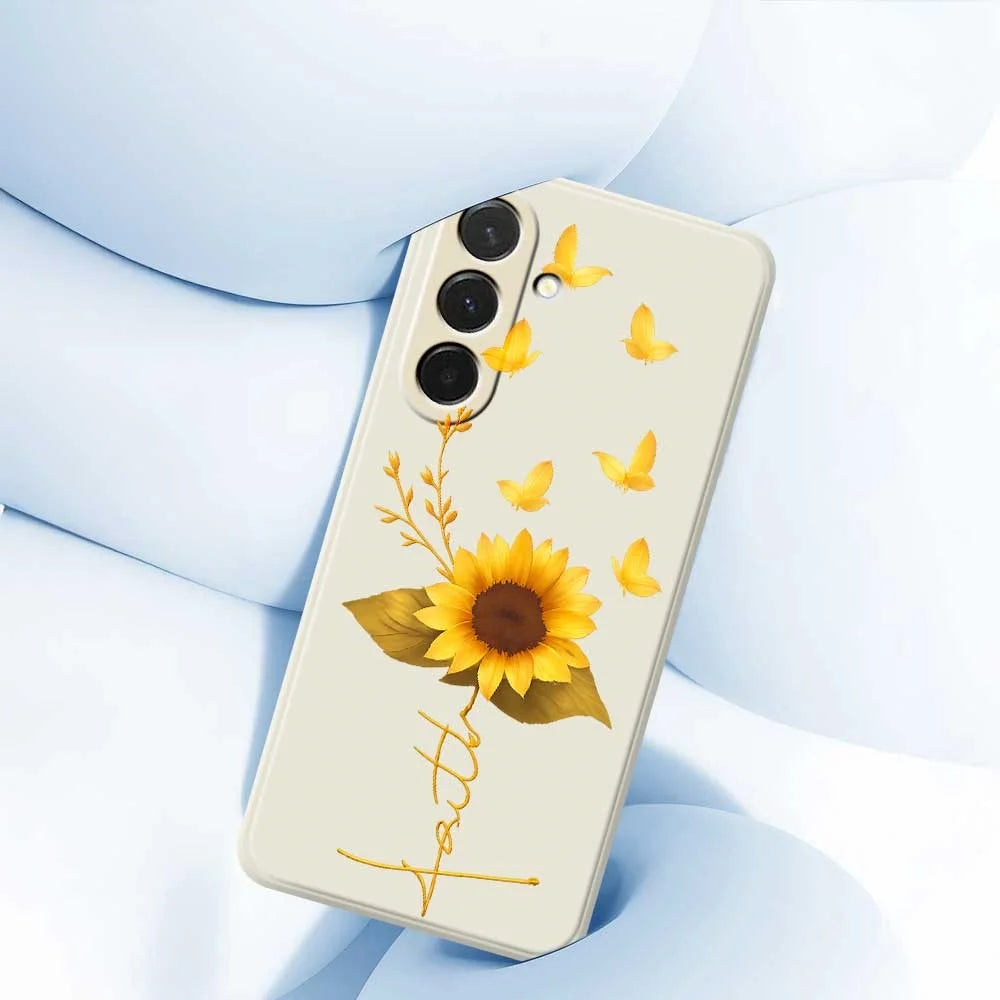 For Samsung Galaxy A36 5G Case Golden Butterfly Sunflower Pattern Printing Straight Edge TPU Phone Back Cover - Beige - 5