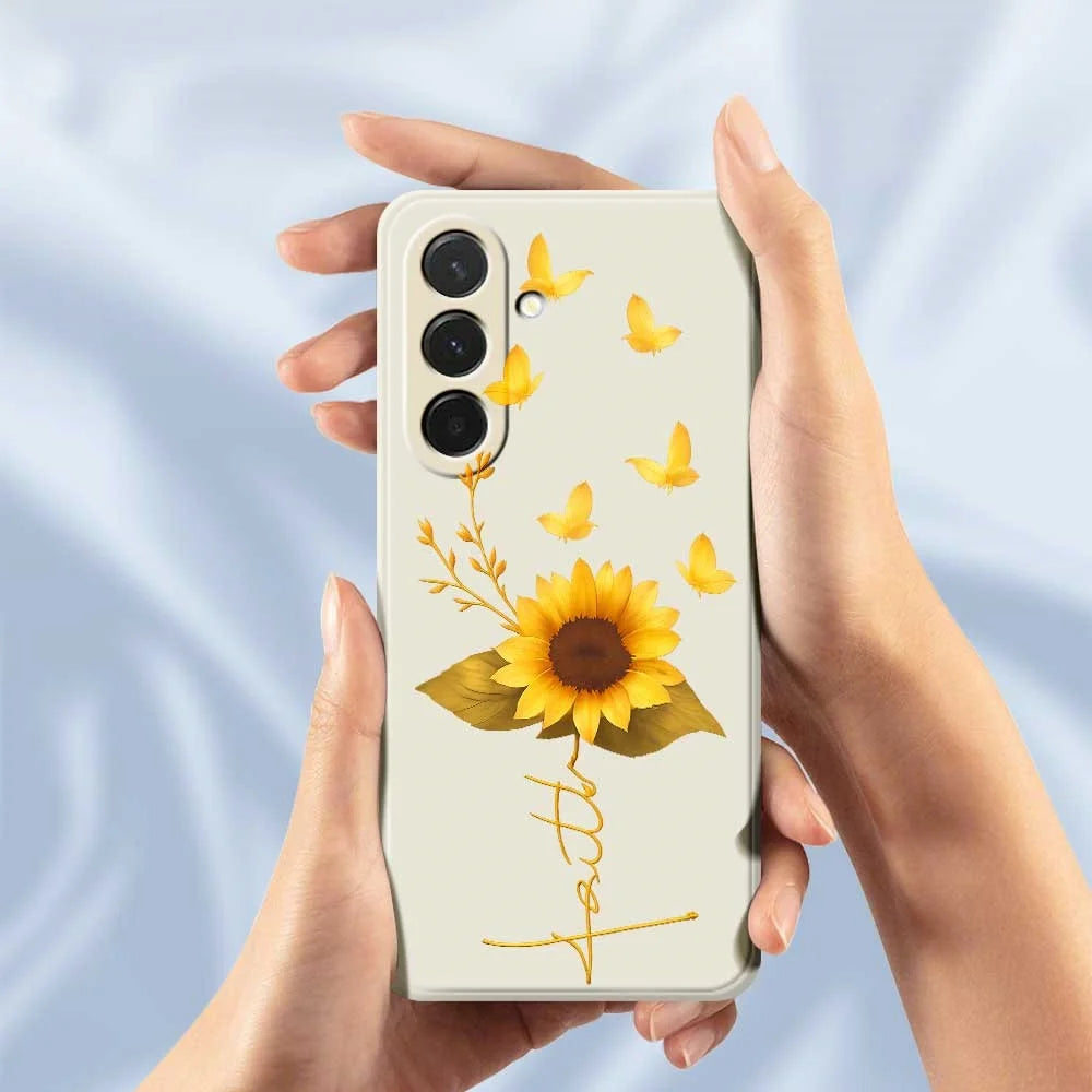 For Samsung Galaxy A36 5G Case Golden Butterfly Sunflower Pattern Printing Straight Edge TPU Phone Back Cover - Beige - 6