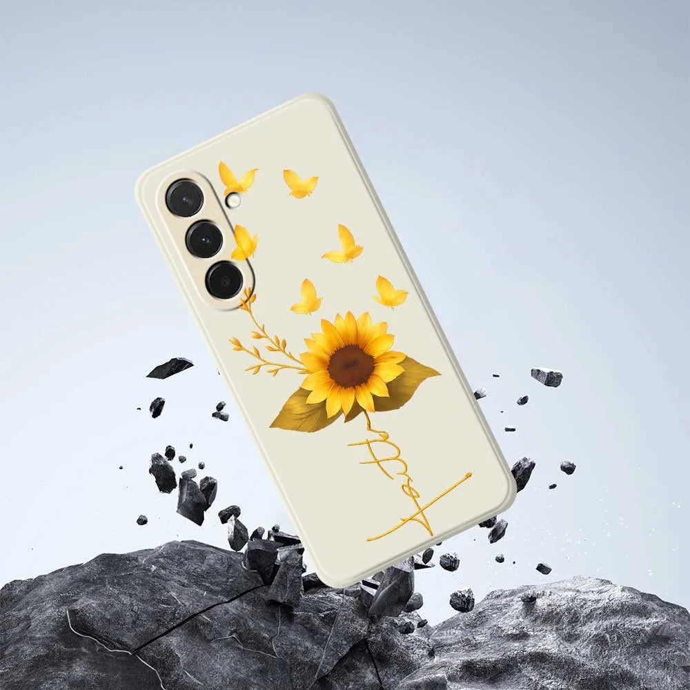 For Samsung Galaxy A36 5G Case Golden Butterfly Sunflower Pattern Printing Straight Edge TPU Phone Back Cover - Beige - 7